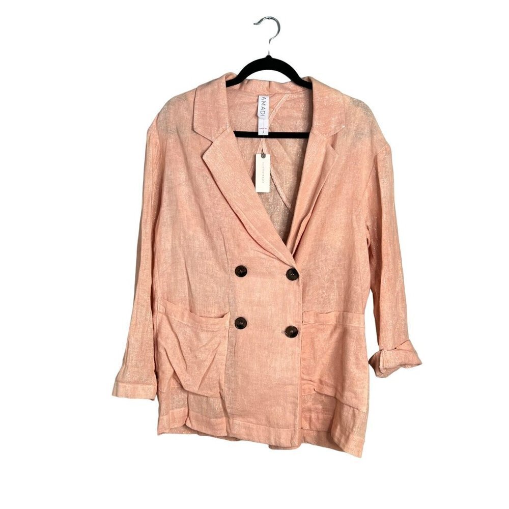 NWT Anthropologie Amadi Kaye Linen Blend Metallic Blazer Lightweight Small